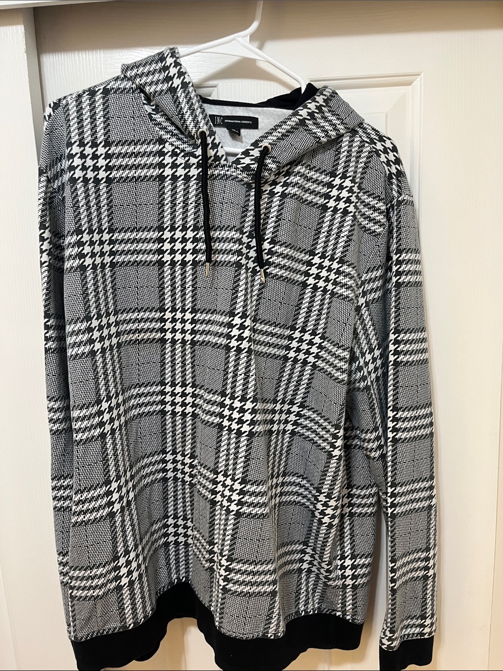 INC International Concepts Black & White Plaid Crewneck Hoodie